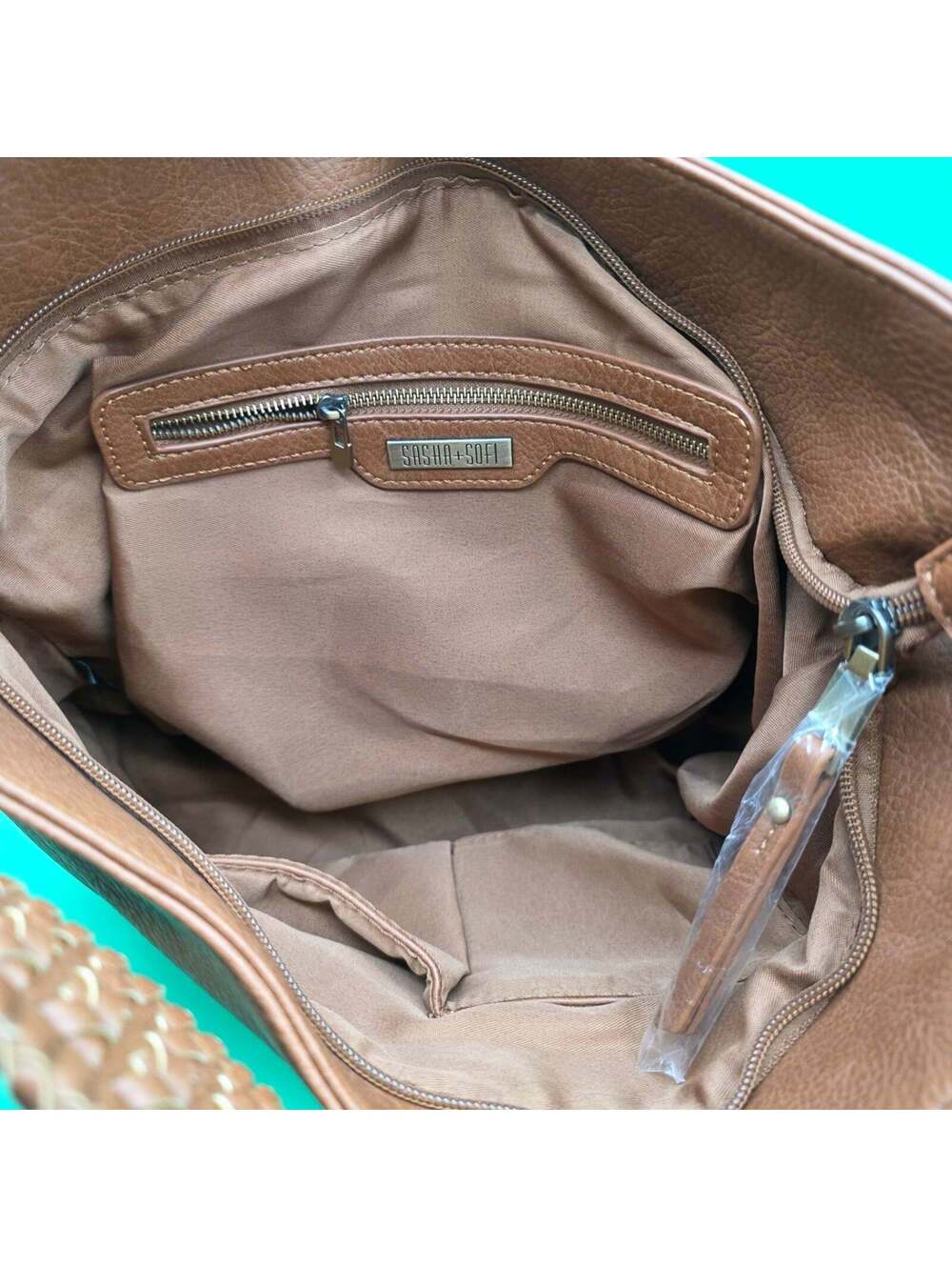 Sasha + Sofi Ravenna Tan Vegan Leather Hobo Shoulder Bag Braided Strap NWOT - Picture 9 of 10